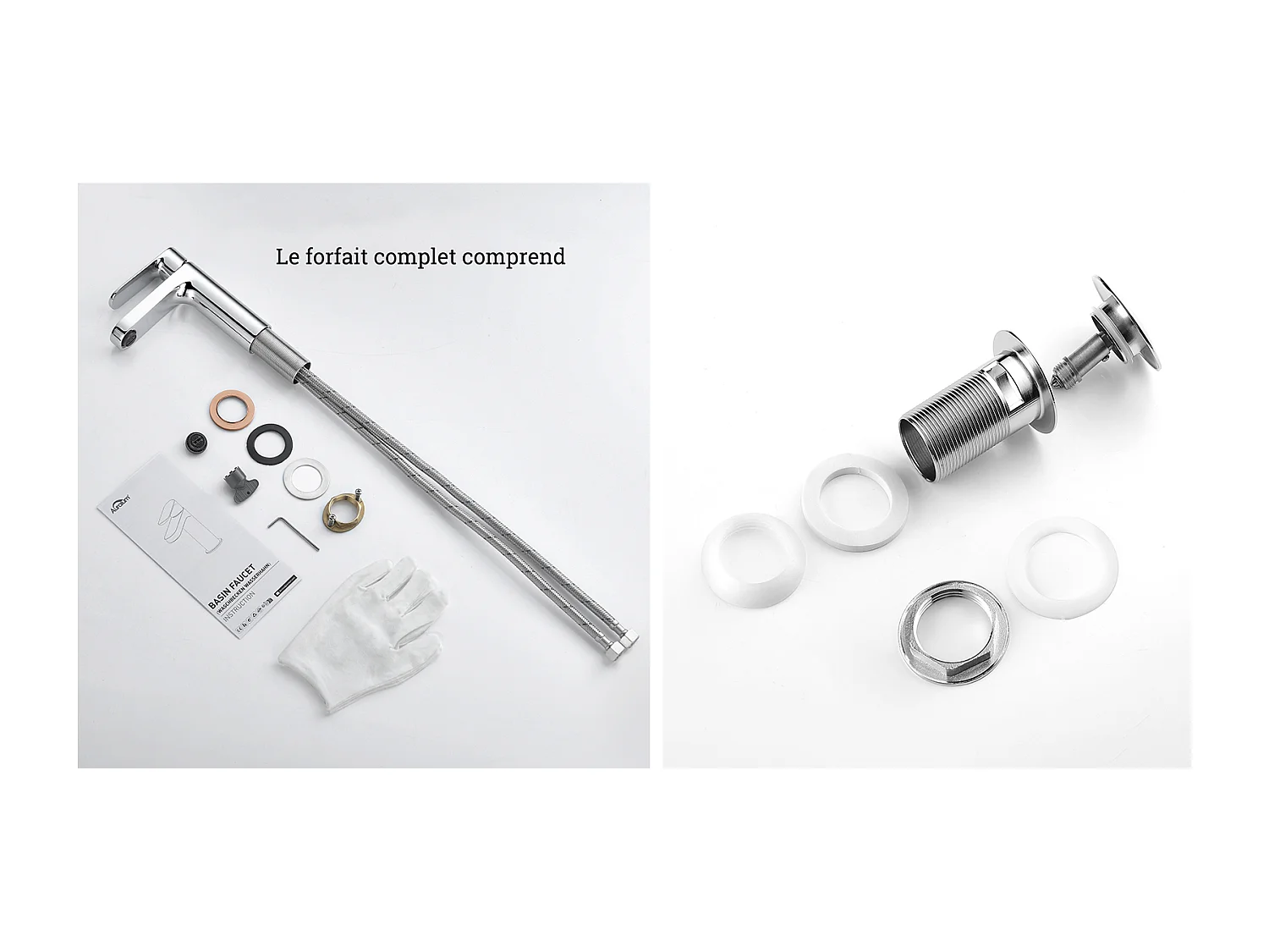 Robinet Salle Bain Moderne, Mitigeur Lavabo,Finition or Rose,Chromé+Bonde de Lavabo Bonde Pop-up avec Trop-plein Automatique Universelle