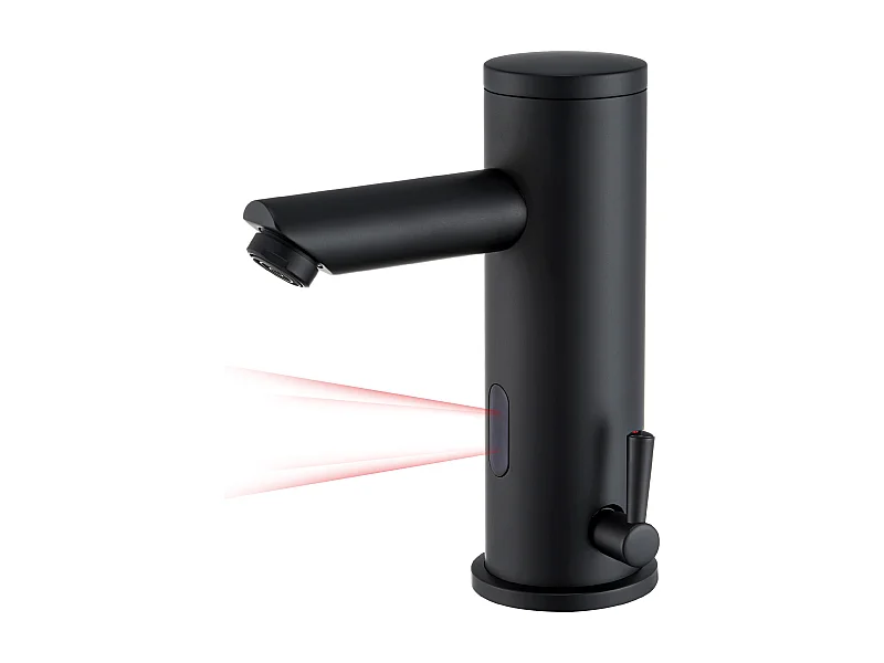 Schwarzer Infrarot-Waschbeckenhahn, vollautomatischer Kalt-/Warmwasser-Badezimmer-Mischhahn aus Messing mit Rückschlagventil