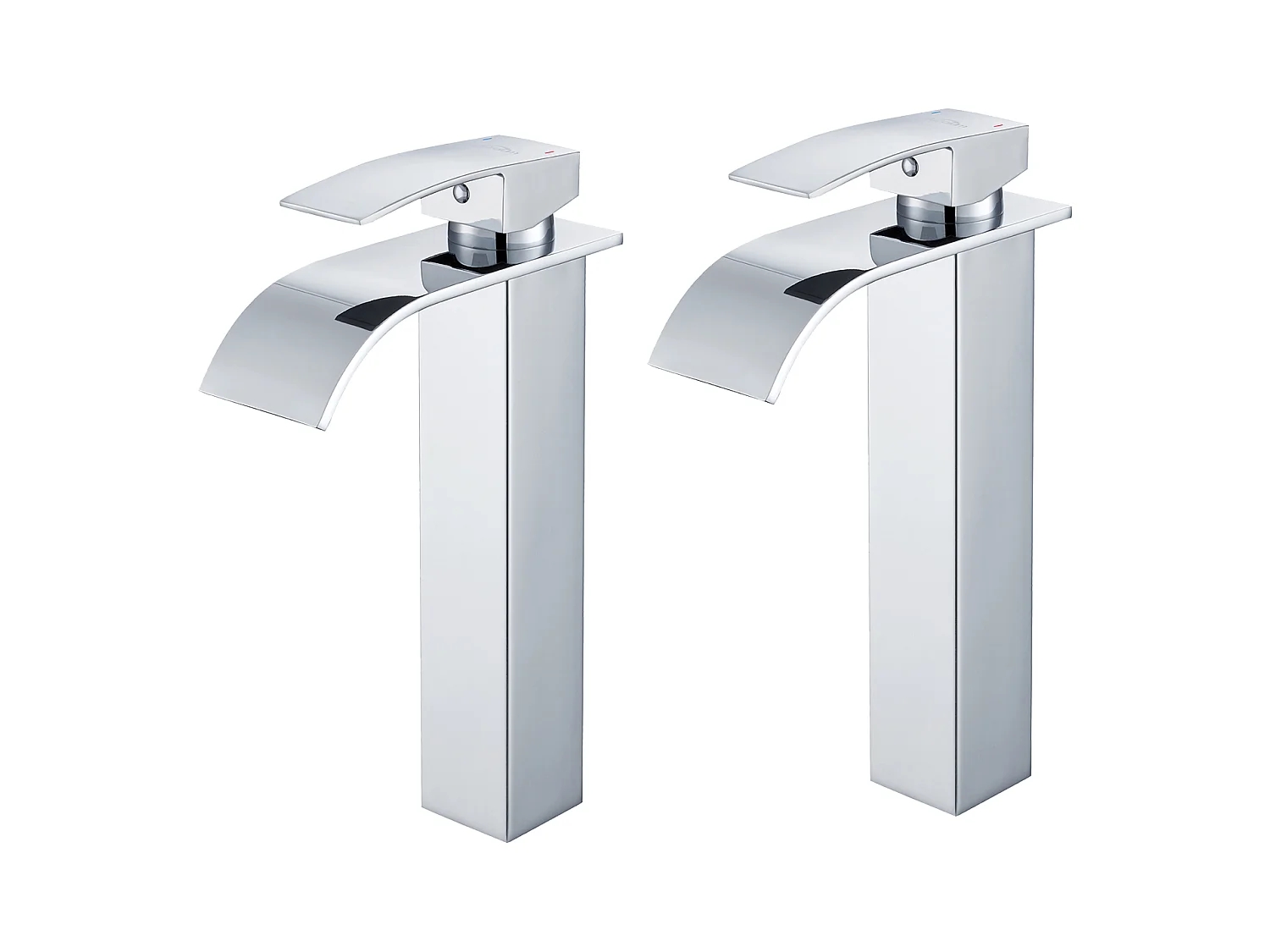 2 STUKS Auralum MaxWatervalkraan voor wastafel, hoge wastafelmengkraan, roestvrijstalen badkamer watervalkraan, enkele gaten kraan, verchroomd
