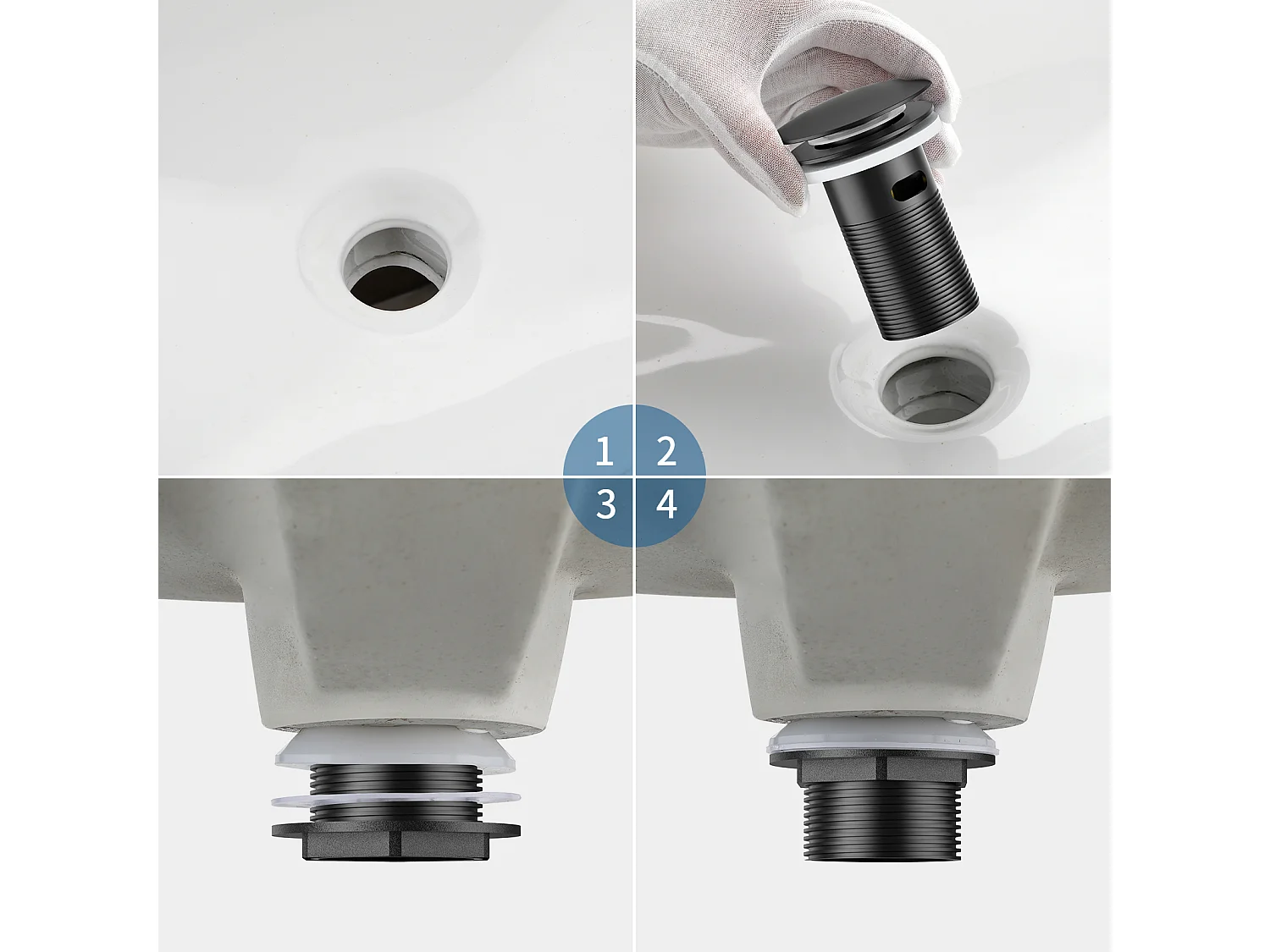 RobinT Badkamer, Zwart, met Afneembare Schuimer, Koud/Warm Water + Wastafel Bonde Pop-up met Overloop Automatisch Universeel