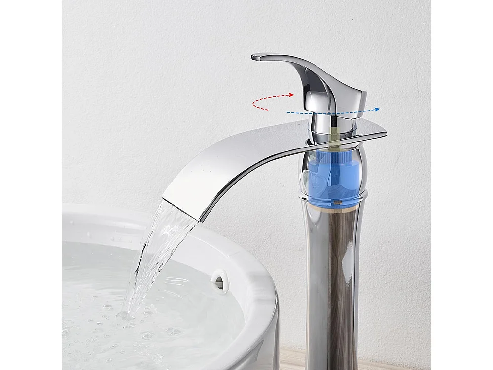 Auralum max Wasserfall-Waschtischarmatur mit hohem Auslauf, Moocommand-Waschtisch/Van, Chrom + Badezimmer-Zubehör-Set 6-teilig, Edelstahl, gebürstet