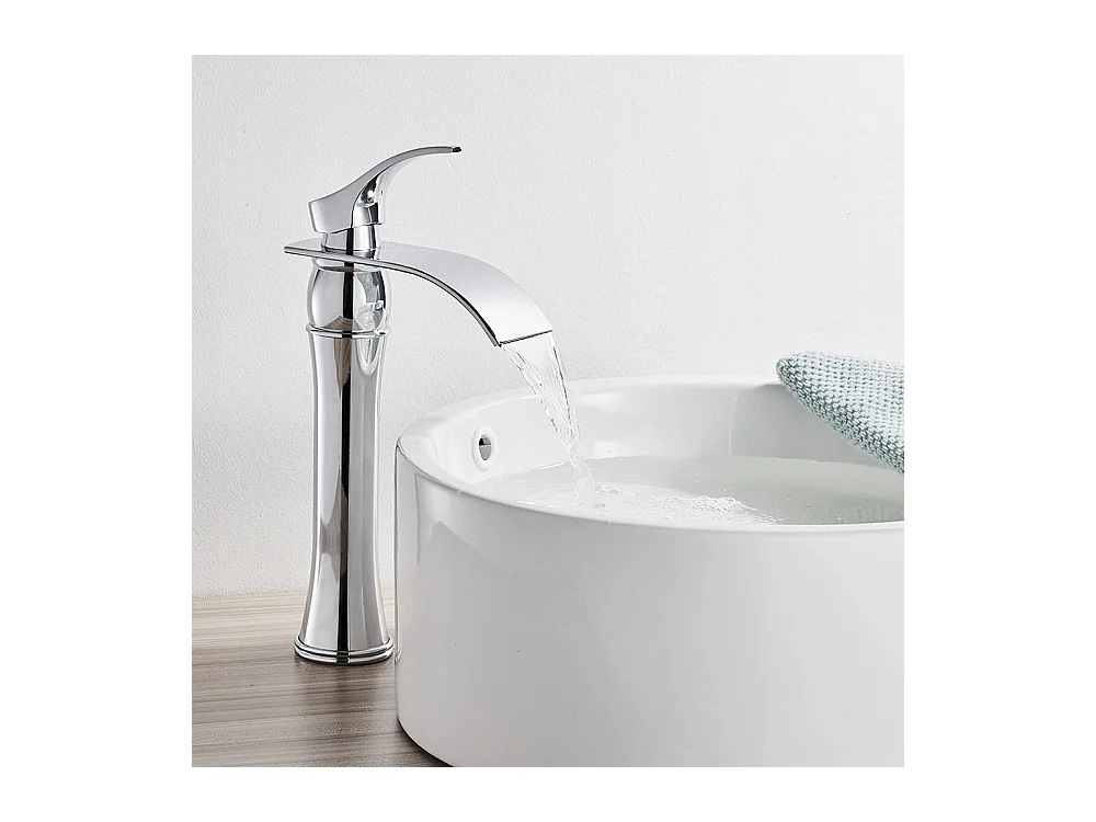 Auralum max Mitigeur Lavabo Cascade Robinet Lavabo/Vasque Haute Bec Moocommand,Chromé+Ensemble Salle Bain Accessoire 6 Pièces,Inox,Brossé