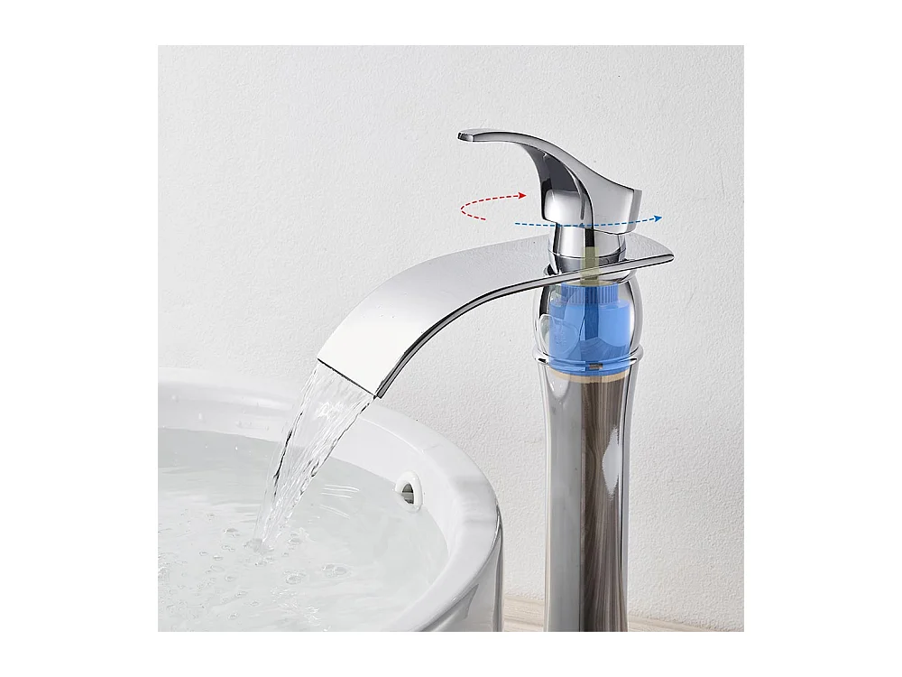 Auralum max Mitigeur Lavabo Cascade Robinet Lavabo/Vasque Haute Bec Moocommand,Chromé+Ensemble Salle Bain Accessoire 6 Pièces,Inox,Brossé