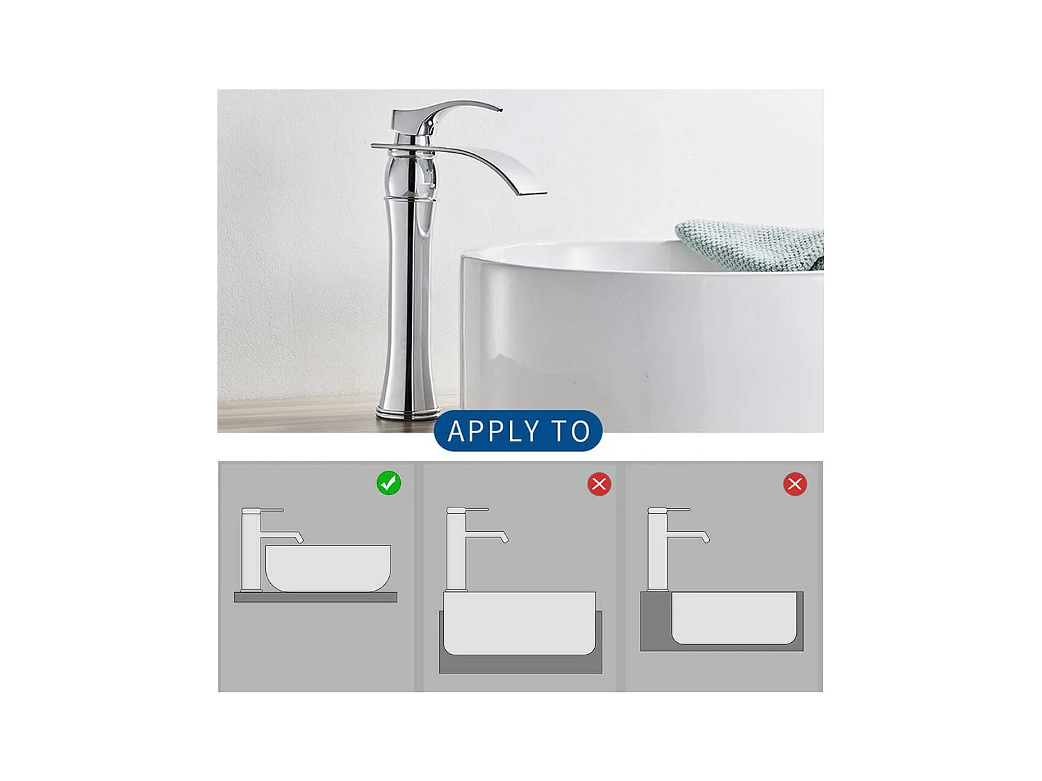 Auralum max Mitigeur Lavabo Cascade Robinet Lavabo/Vasque Haute Bec Moocommand,Chromé+Ensemble Salle Bain Accessoire 6 Pièces,Inox,Brossé