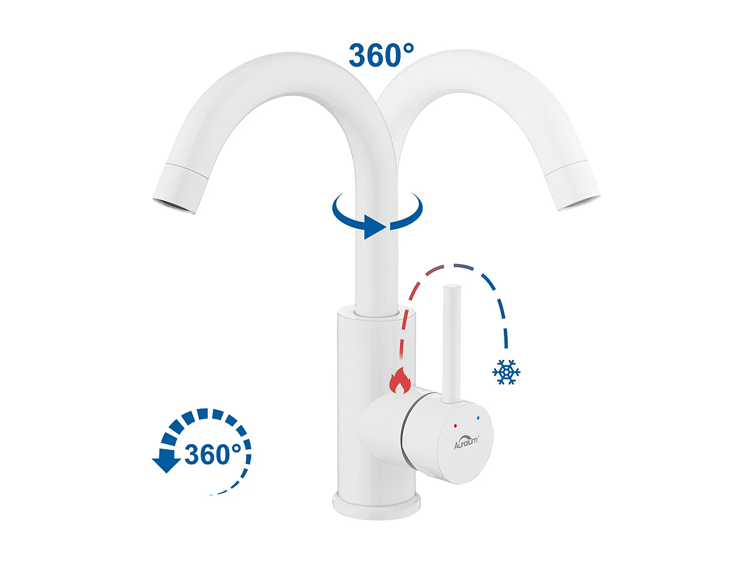 AURALUMMAX Wastafelkraan Wit 360° Rotatie, Afneembaar Romper, Koud/warm Water+ Wastafelkraan Pop-upMet Universele Automatische Overloop