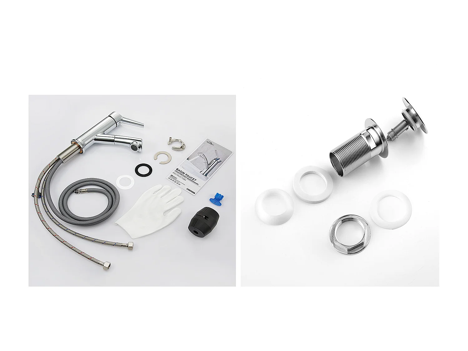 Auralum MAX Waschtischarmatur ohne Zugstangen-Ablaufgarnitur, Chrom Badarmatur + Waschtisch-Ablaufgarnitur mit automatischem Überlauf Universal