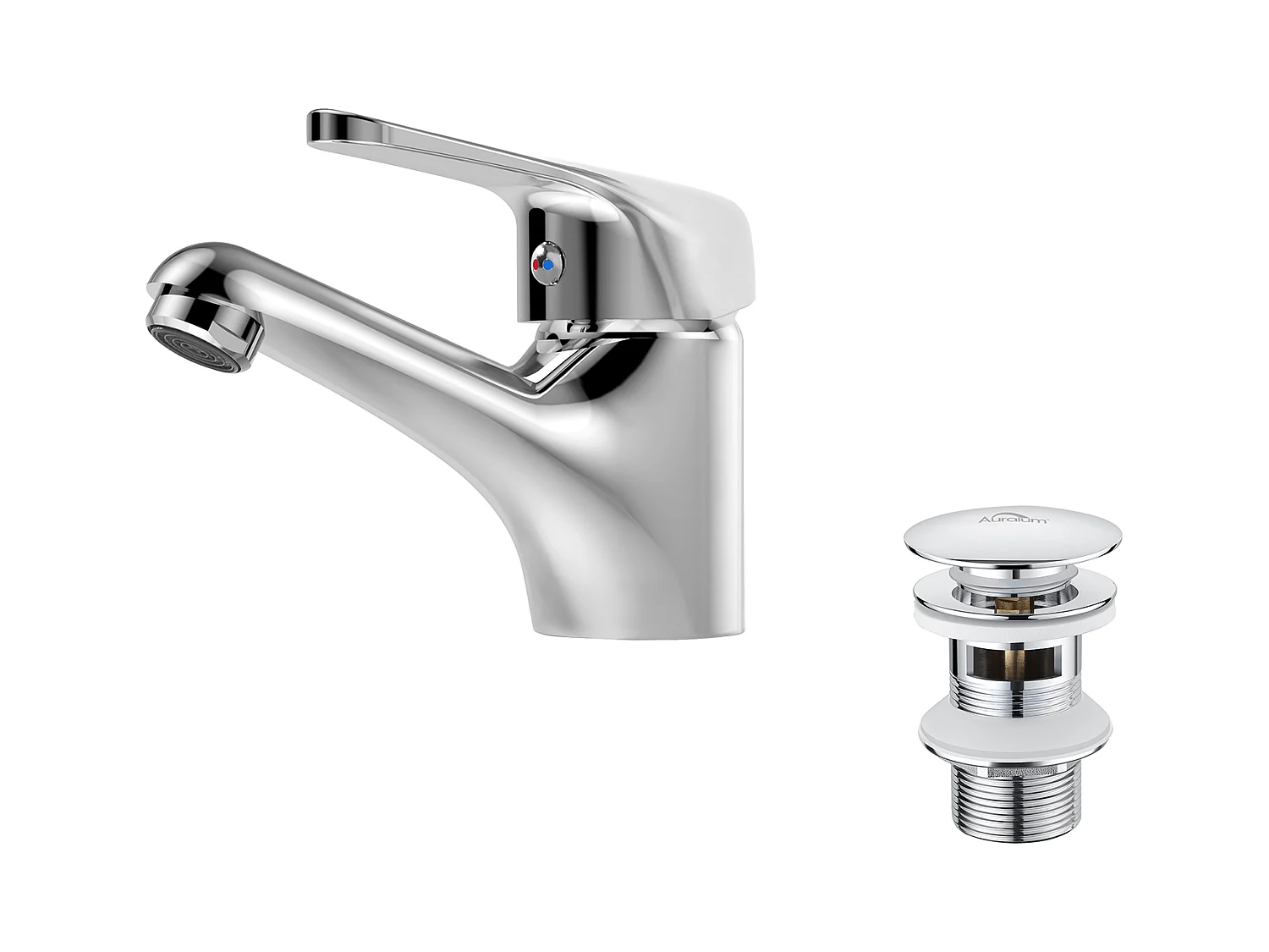 Auralum MAX Mitigeur de Lavabo sans Tirette de Vidage,Robinet Salle de Bain Chromé+Bonde Lavabo Bonde Pop-up avec Trop-plein Automatique Universelle