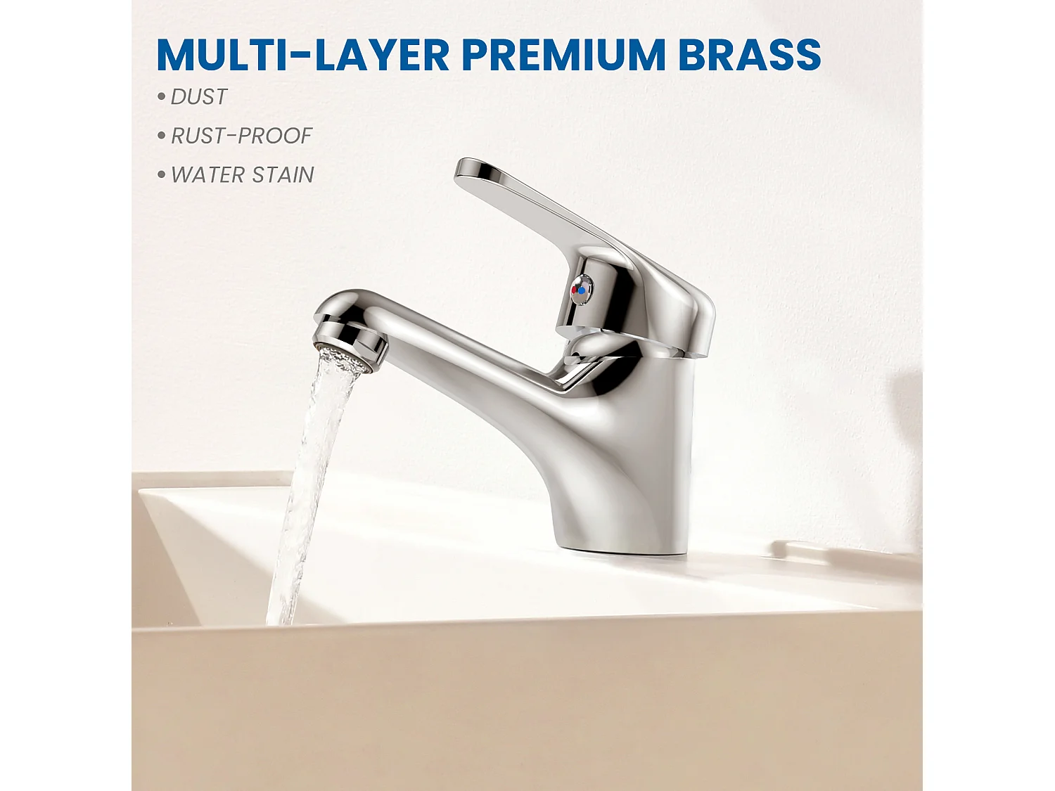 Auralum MAX Miscelatore per lavabo senza tirante di scarico, rubinetto bagno cromato+Bonde Lavabo Bonde Pop-up con troppopieno automatico universale