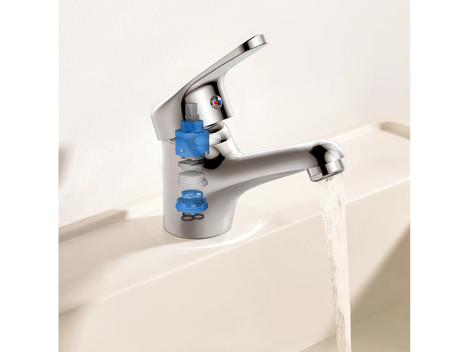 Auralum MAX Miscelatore per lavabo senza tirante di scarico, rubinetto bagno cromato+Bonde Lavabo Bonde Pop-up con troppopieno automatico universale