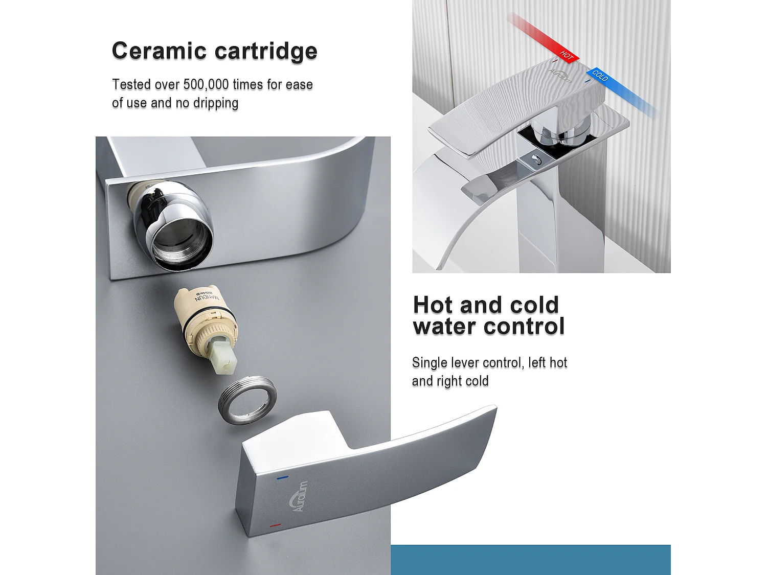 Auralum Max Robinet Lavabo Cascade Chromé,avec l'Eau Froide/Chaude,Mitigeur Lavabo Inox 304+Porte Brosse Toilette Acier Inoxydable Brosse WC Mural