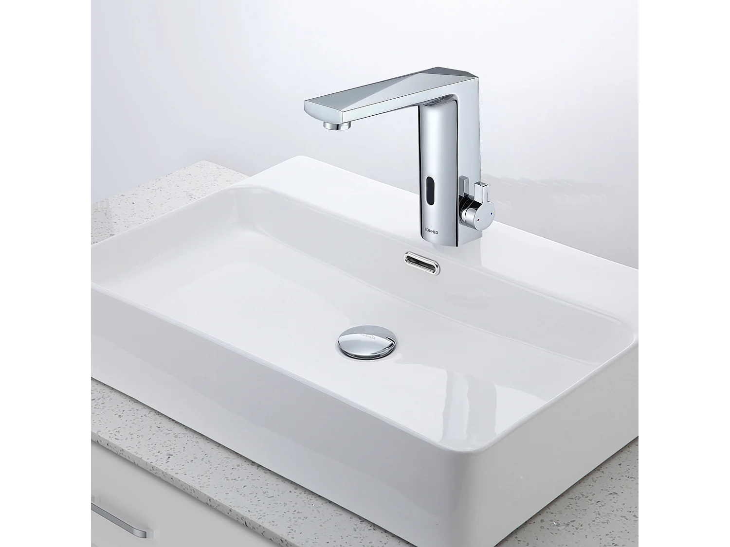 Mitigeur Lavabo Capteur Infrarouge Intelligent Automatique,Eau Chaude/Froide,Chromé+BondeLavabo Bonde Pop-up avec Trop-plein Automatique Universelle