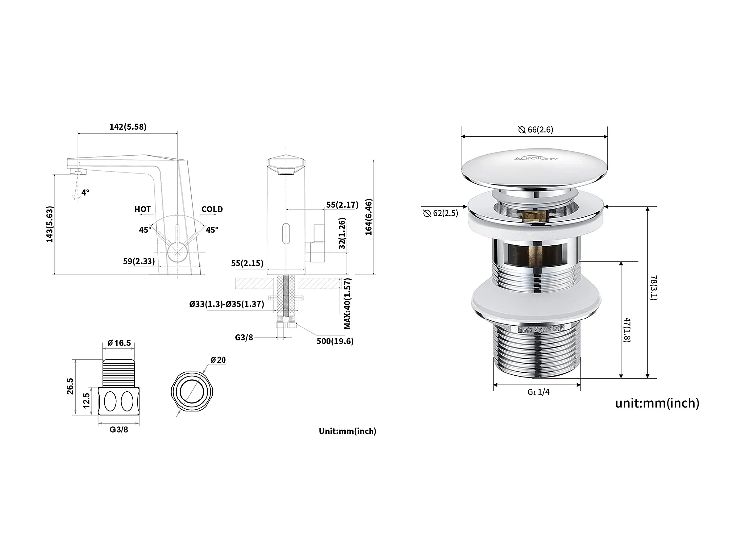 Mitigeur Lavabo Capteur Infrarouge Intelligent Automatique,Eau Chaude/Froide,Chromé+BondeLavabo Bonde Pop-up avec Trop-plein Automatique Universelle