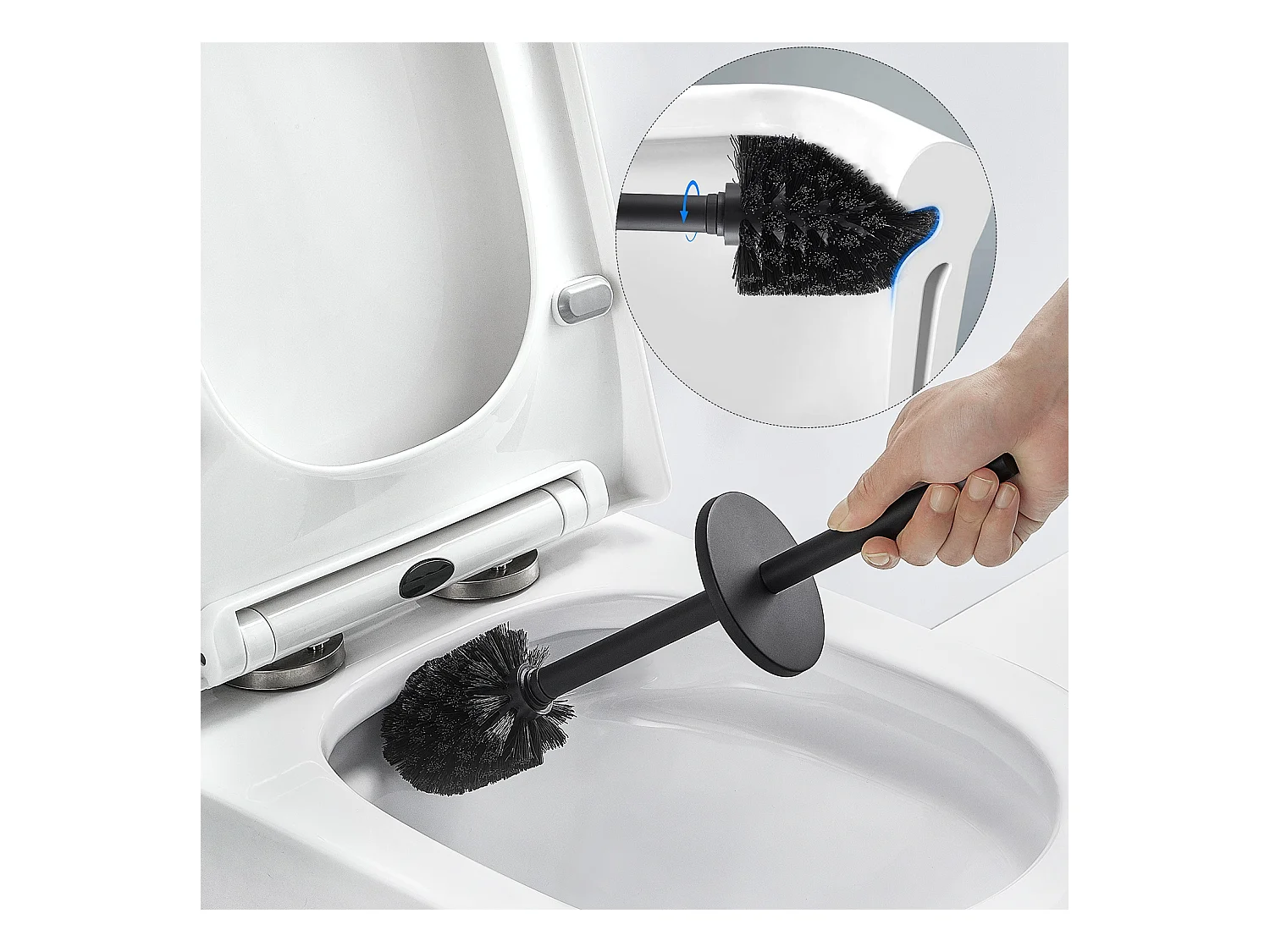 Mitigeur de Lavabo Doré Rotatif à 360°,Eau Chaude/Froide,Barboteur Démotable+Brosse Toilettes WC Suspendu avec Support de Brosse, Acier INOX,Noir