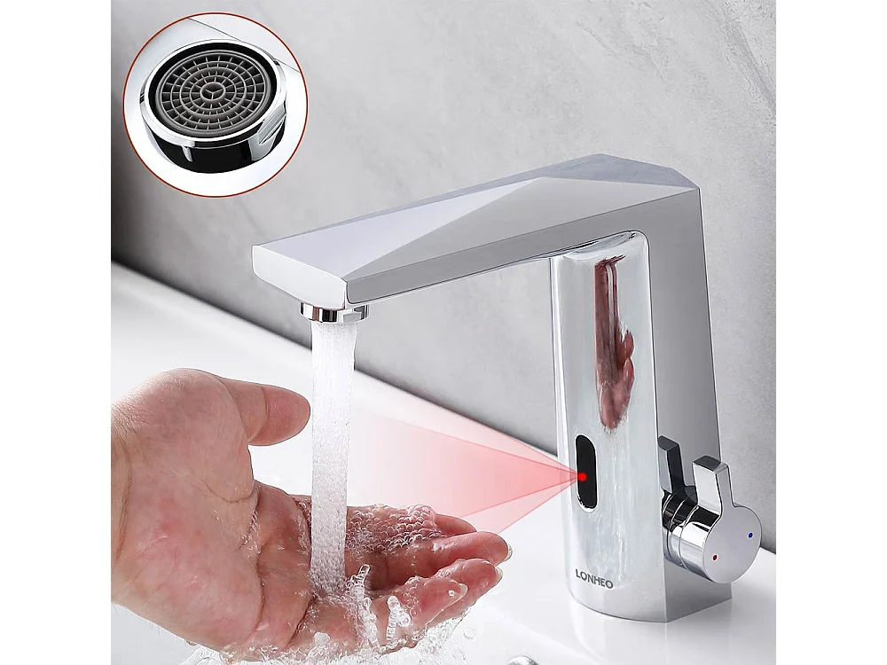 Lonheo max Miscelatore Lavabo Sensore Infrarossi Intelligente Automatico,Acqua Calda/Frente,Cremato+Porta Asciugamani Bagno Adesivo/Foratura,Spazzato