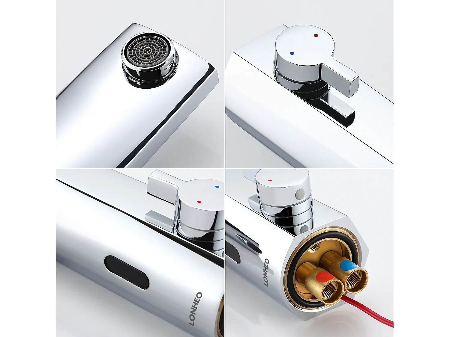 Lonheo max Miscelatore Lavabo Sensore Infrarossi Intelligente Automatico,Acqua Calda/Frente,Cremato+Porta Asciugamani Bagno Adesivo/Foratura,Spazzato