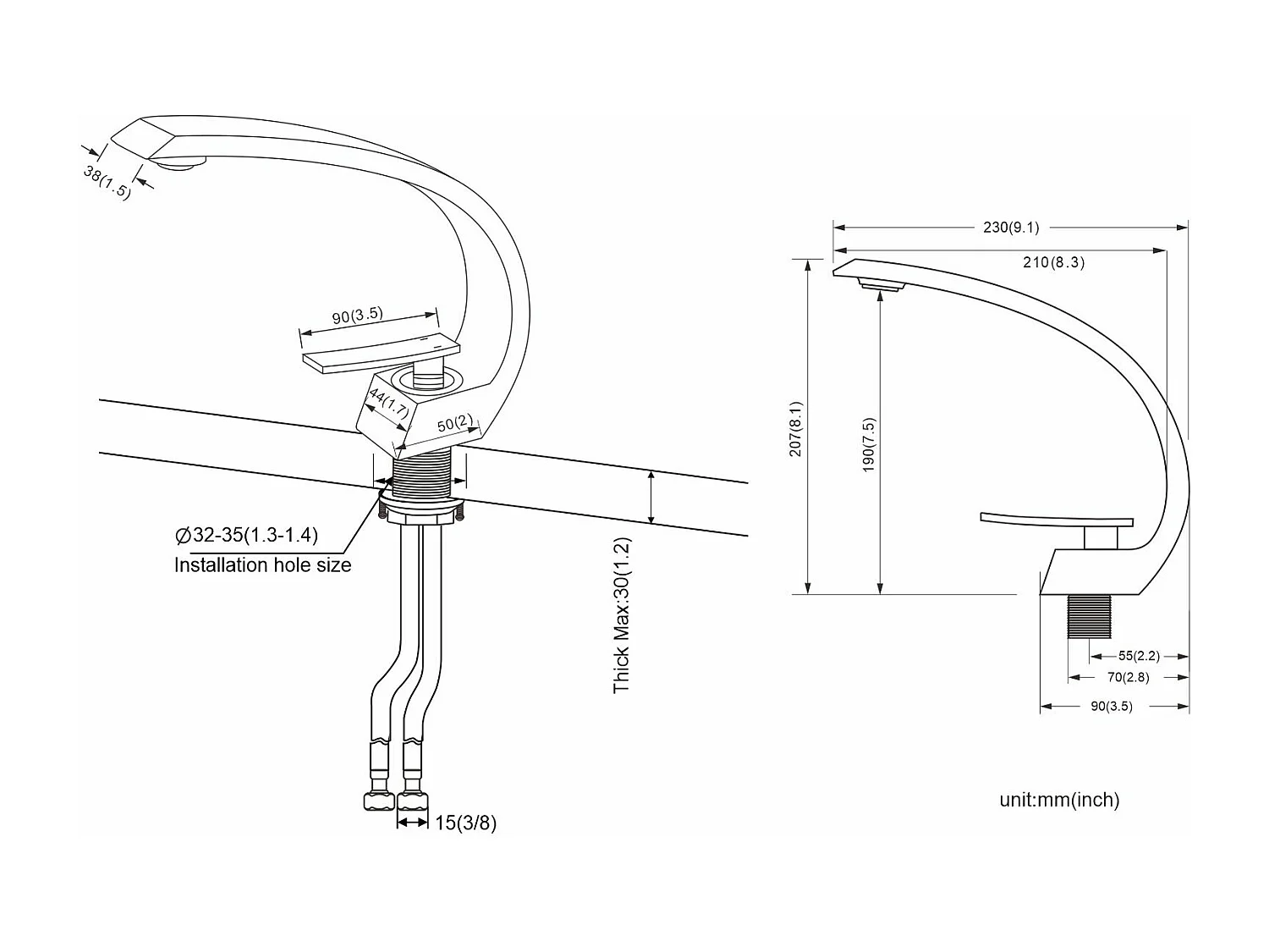 Arc Mezclador Lavabo de Latón Diseño Moderno Monoagujero con Espumador Desmontable Cartucho Cerámica Grifo para Lavabo Lavabo Baño