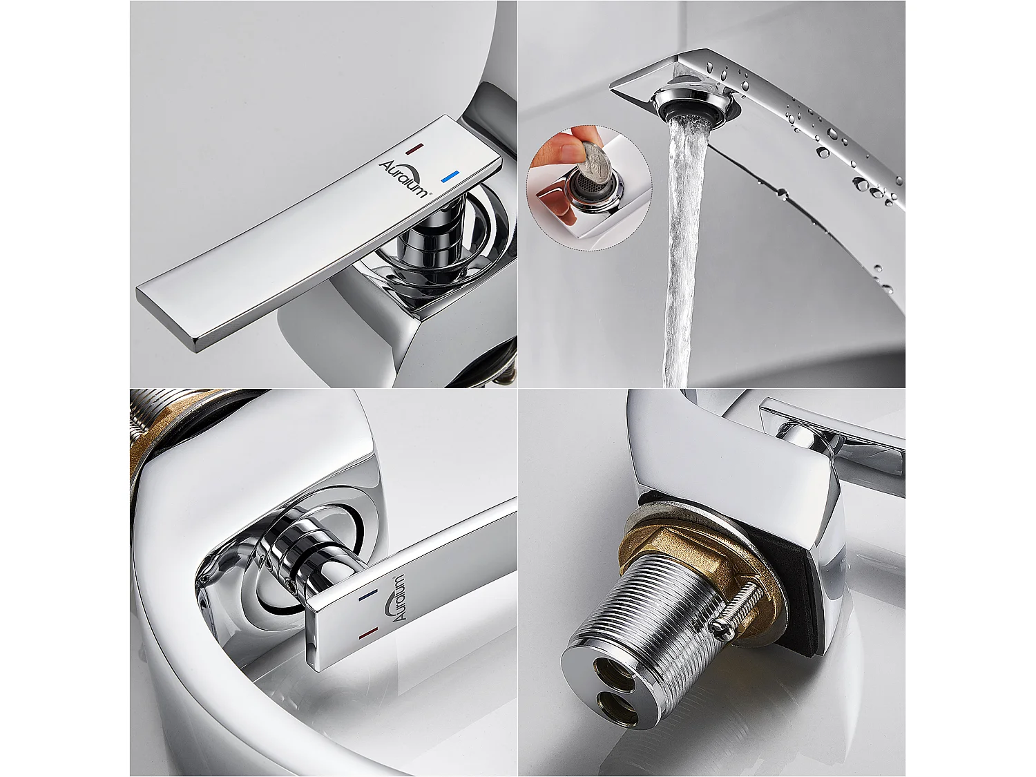 Arc Mitigeur Lavabo en Laiton Design Moderne Monotrou avec Mousseur Démontable Cartouche Céramique Robinet pour Lavabo Vasque Salle de Bain