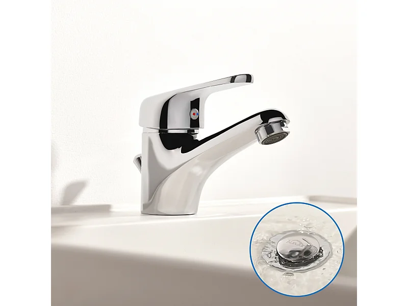 2pcs Auralum max Mitigeur Lavabo Monotrou avec Tirette de Vidage, Bonde Incluse,Robinet Salle  Bain Chromé Robinetterie en Laiton Mousseur Démontable