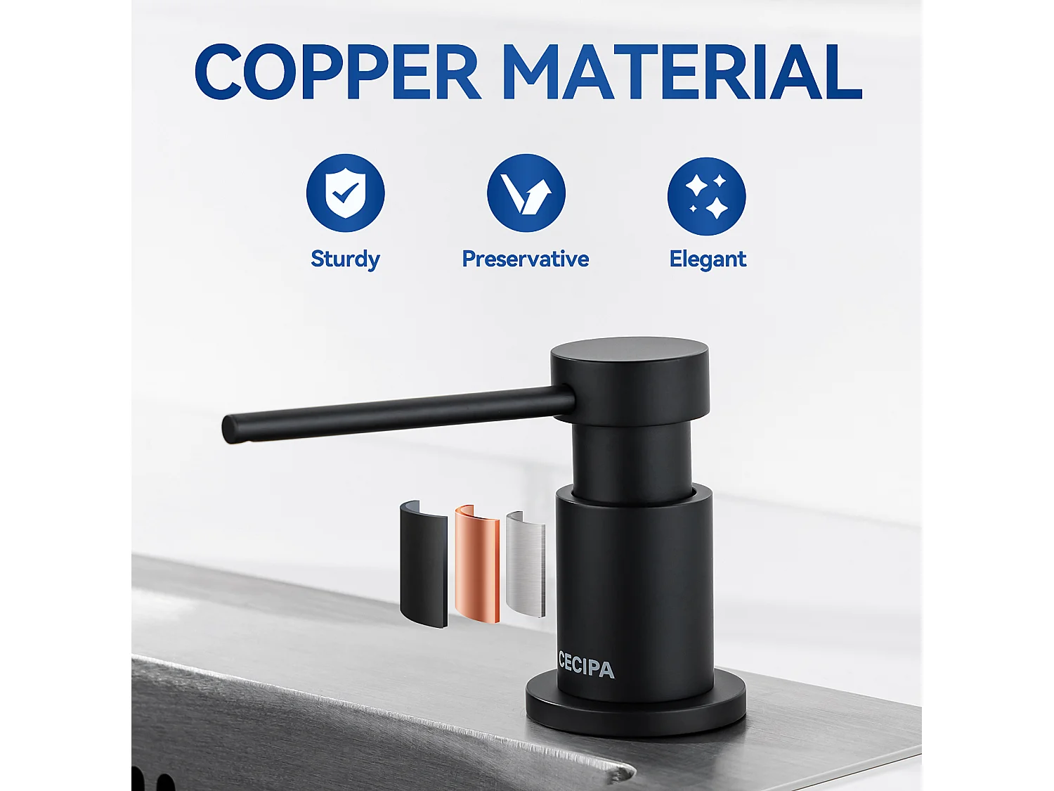 Dispensador de jabón de cocina de 2 piezas con contenedor de 300 ml + manguera de extensión de silicona de 1,25 m - Dispensador de jabón para fregadero negro