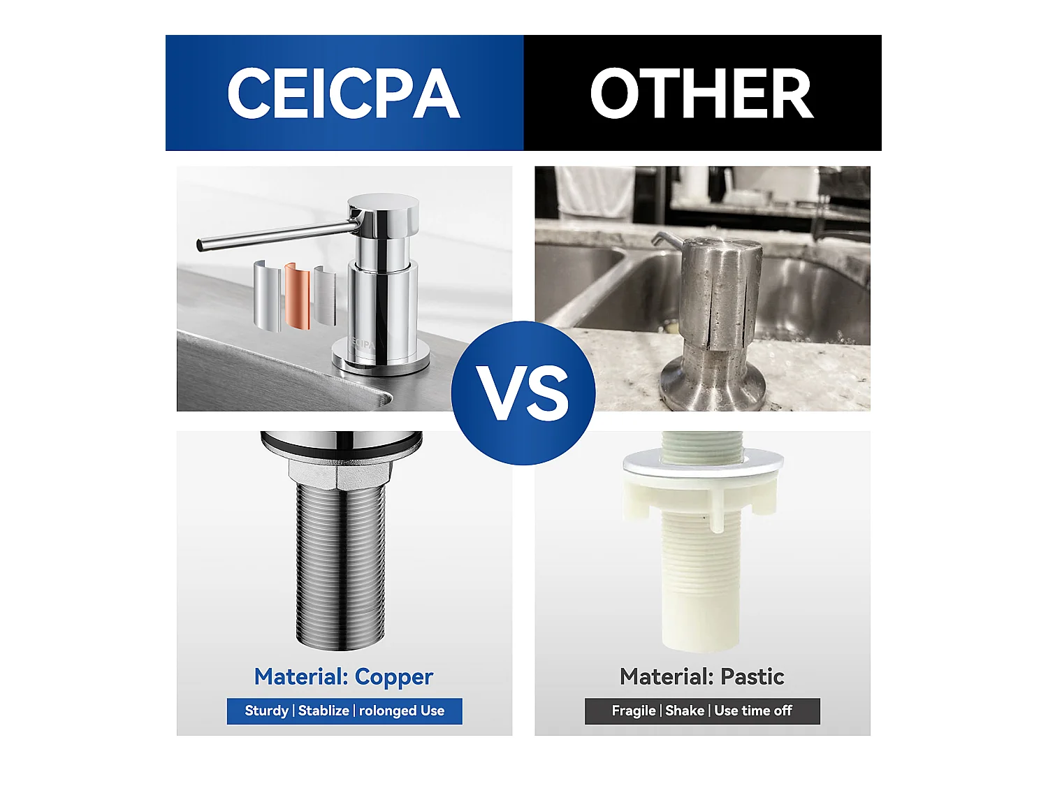 Cecipa max Chrome Keukenzeepdispenser Gootsteenzeepdispenser met 300ML-container + siliconen verlengslang, EU-model