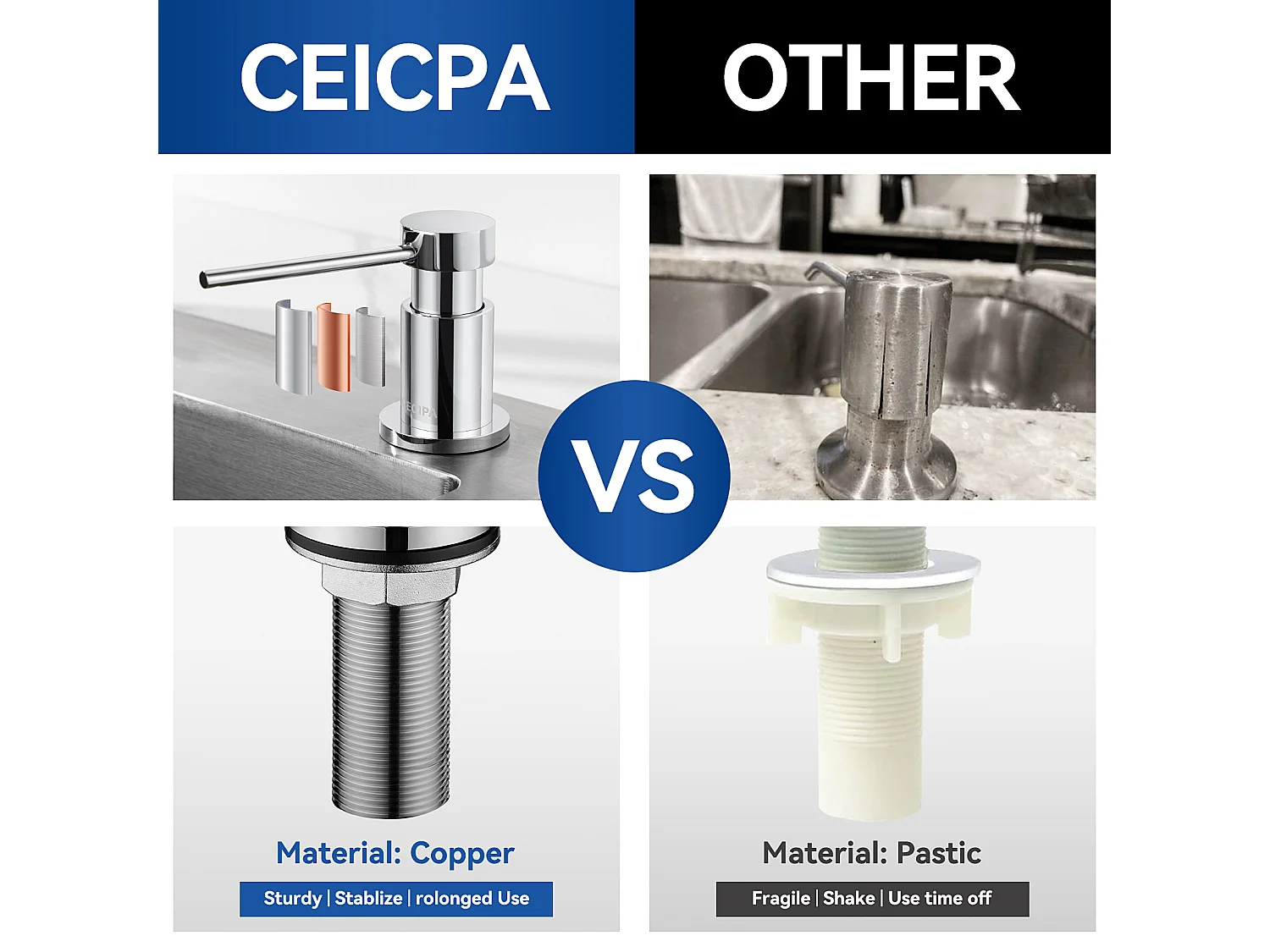 CECIPA MAX Distributeur de Savon de Cuisine - 300ML Distributeur de Savon pour Evier - Chromé!!!