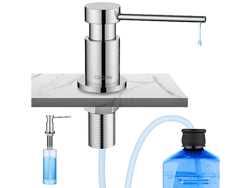 Cecipa max Chrome Keukenzeepdispenser - Zeepdispenser met 300ML-container + 1,25M siliconen verlengslang,EU-model