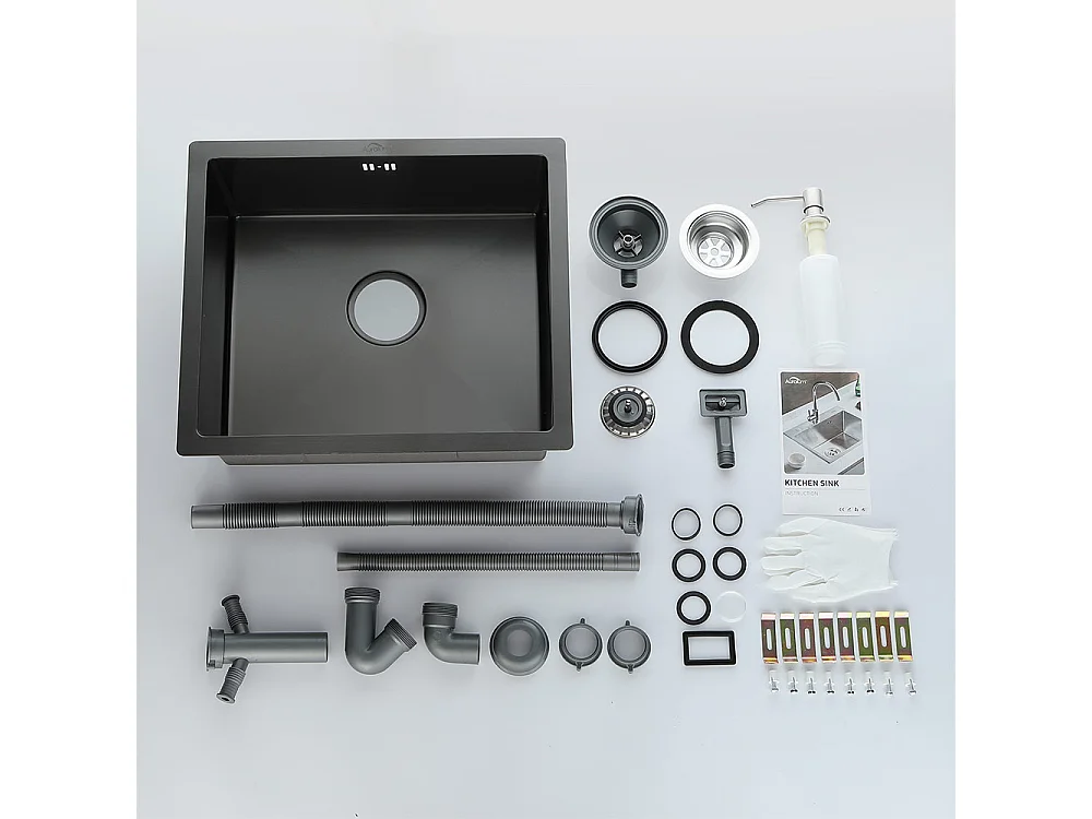 AURALUM MAX Évier Noir 1 Bac 50x43x18,5CM,avec Distrubuteur de savon