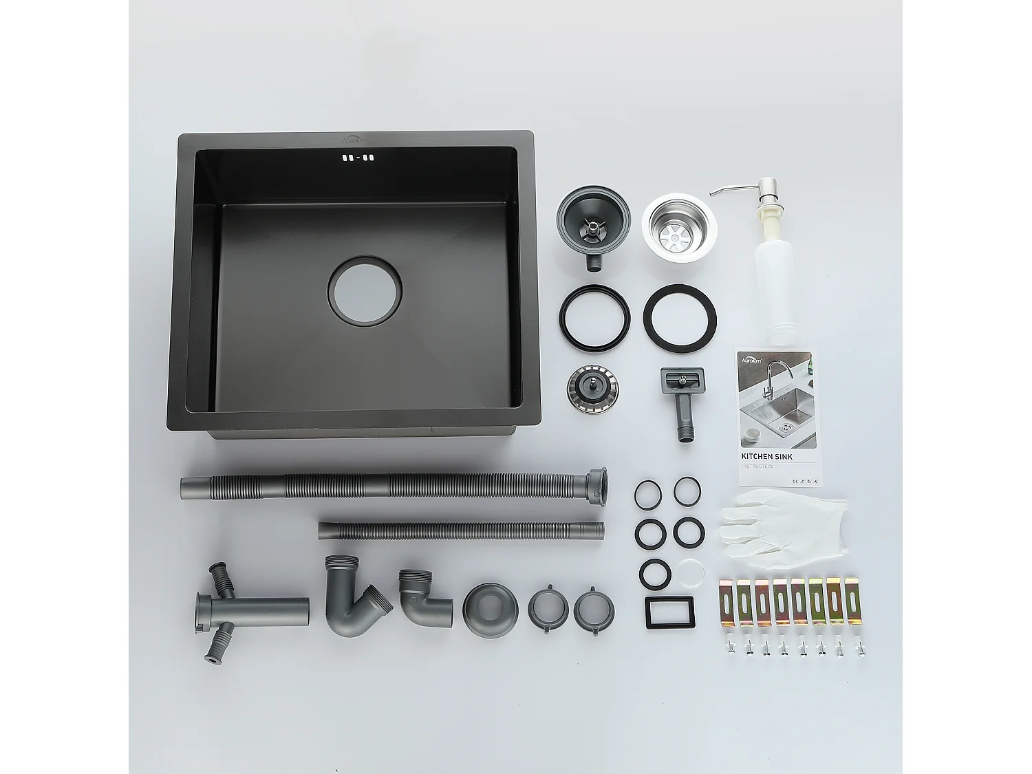 AURALUM MAX Fregadero gris oscuro,1 Bandeja 50x43x18,5CM, con Distribuidor de jabón