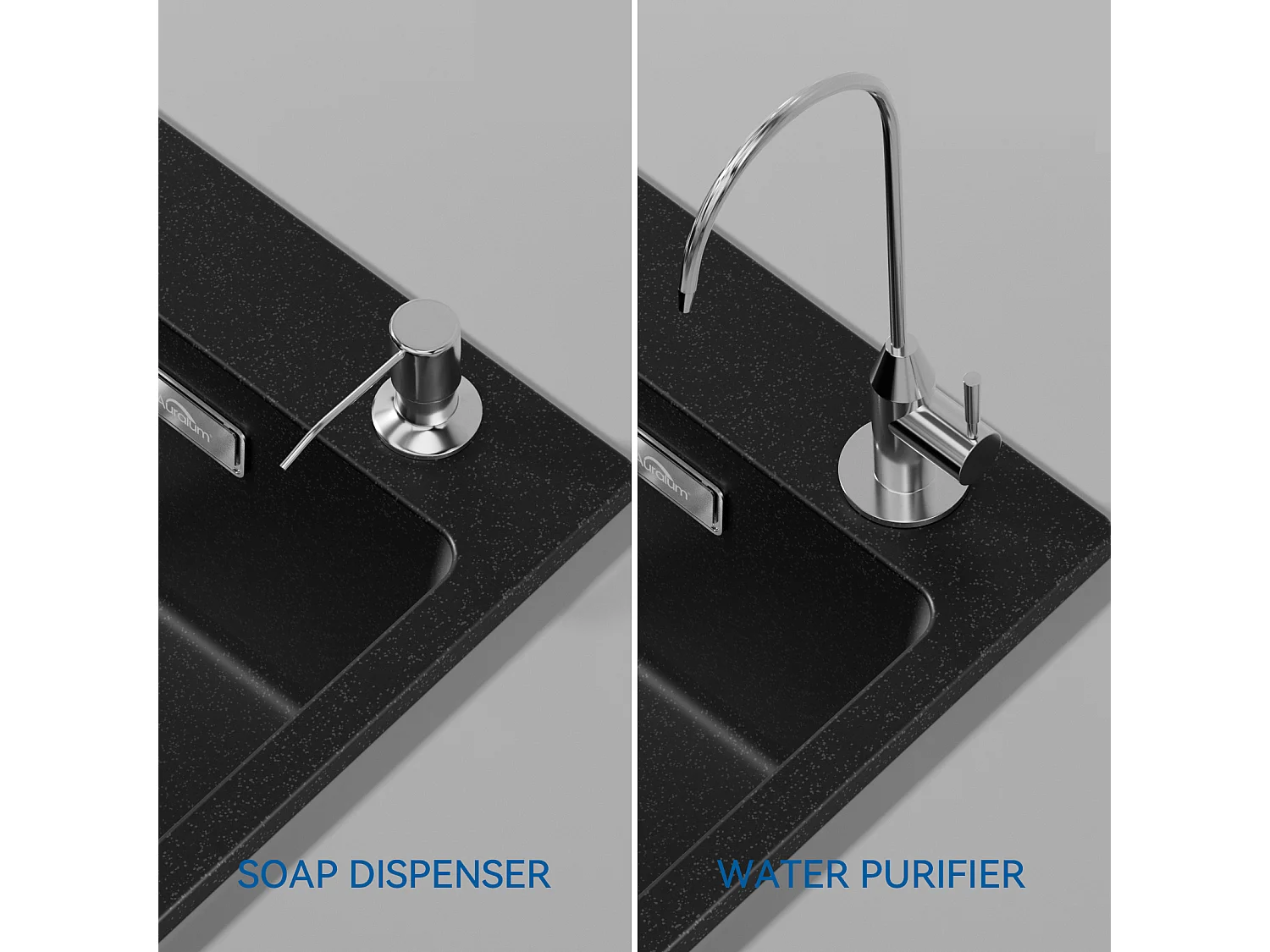 AuraLum MAX 1 Bac Évier Cuisine en Granit,55*45*20cm,Kit de Vidage,Noir+Robinet de Cuisine Noir avec Douchette Extractible