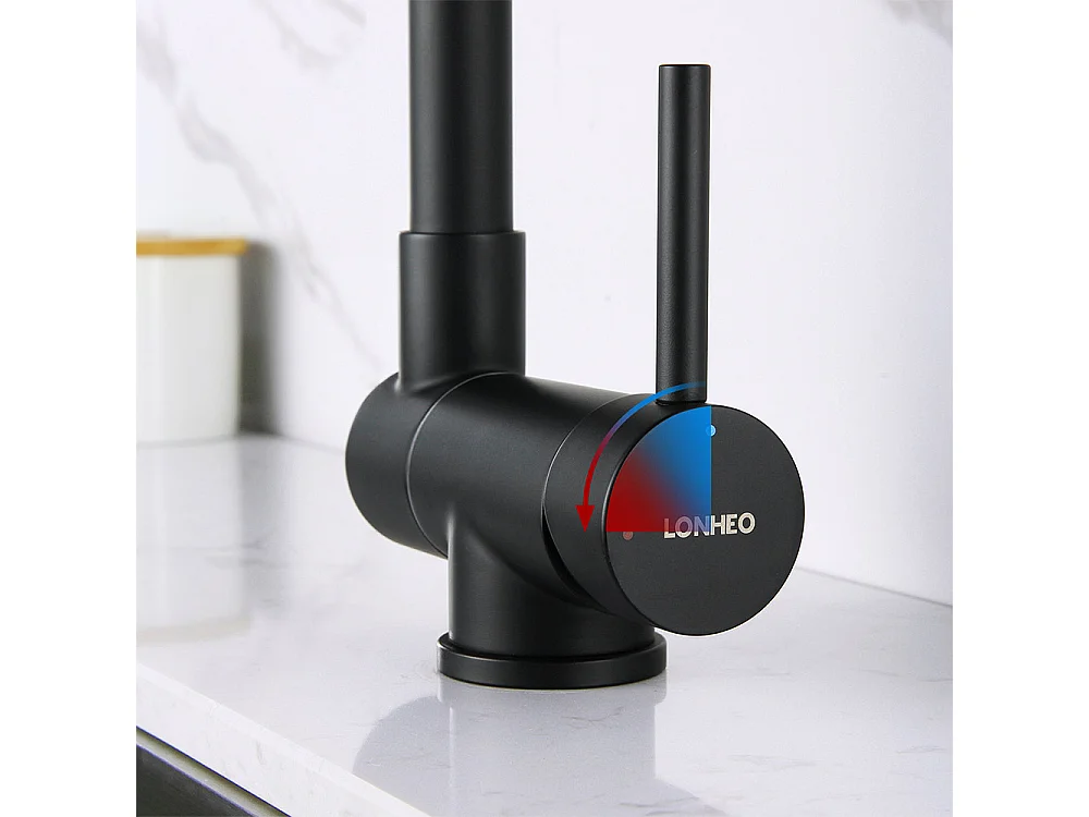 2 en1 Évier de Cuisine 1 Bac 55*44*19CM, à Encastrer/Fleur/ Sous-Plan, Noir +Mitigeur Cuisine Rabattable Pivotant 360° Eau froid Chaud,Noir