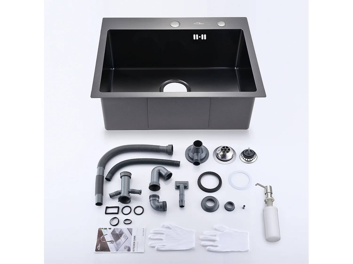 AURALUM MAX Fregadero Cocina 1 Bandeja 55*45CM Negro