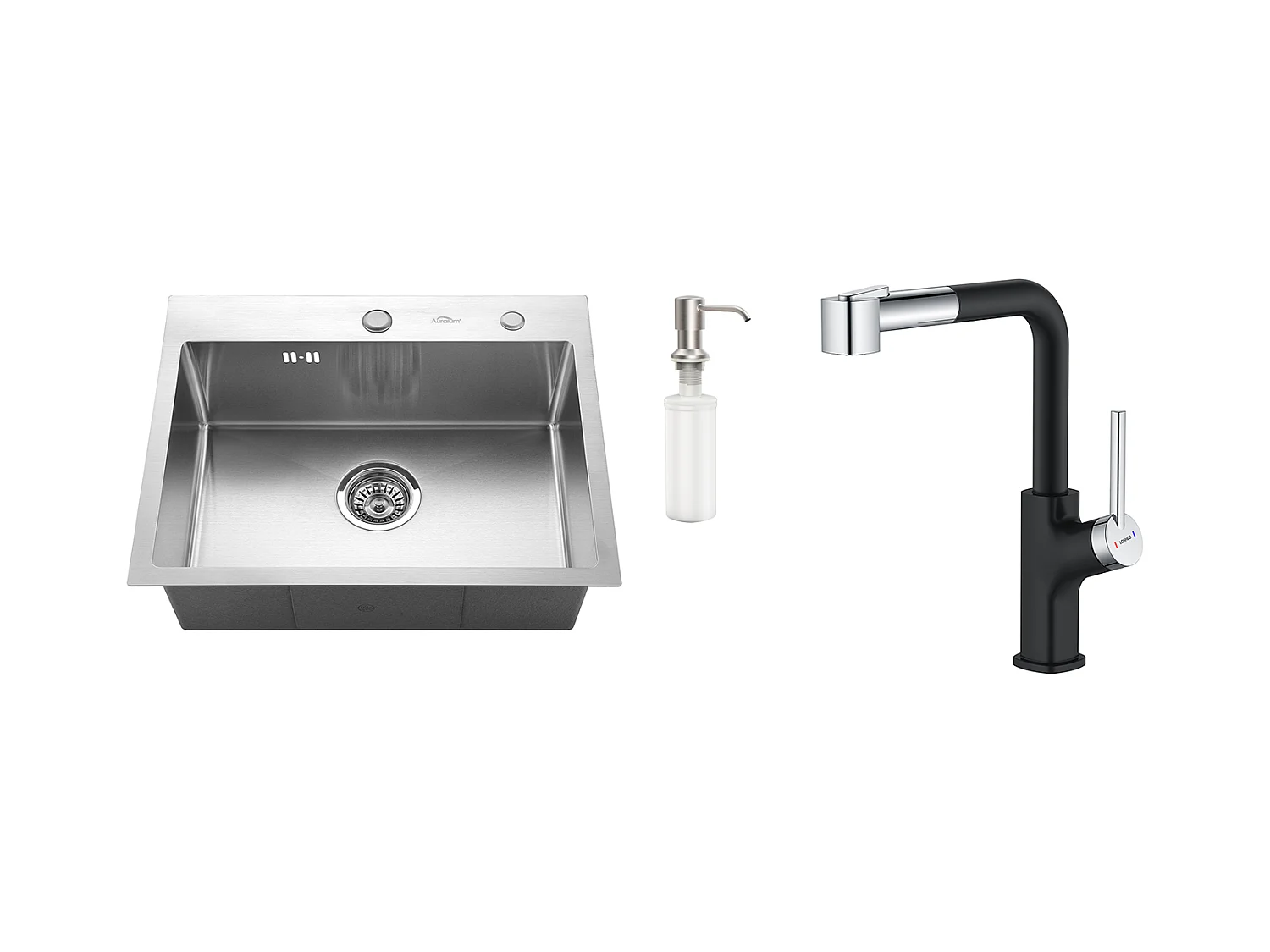 Lavello Cucina 1 Vassoio 55*45CM Lavello da incasso e da posare con distributore di sapone+rubinetto da cucina inox estraibile rotante 360 °