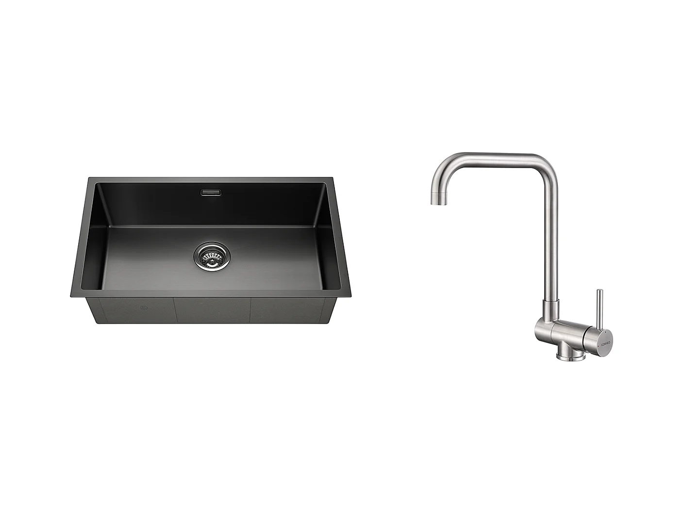Lonheo Max Évier Cuisine 1 Bac 74*44*20CM,en Inox Brossé avec Siphon et Trop-Plein+Robinet Cuisine Douchette Extractible Gris Foncé Rotatif 360 °