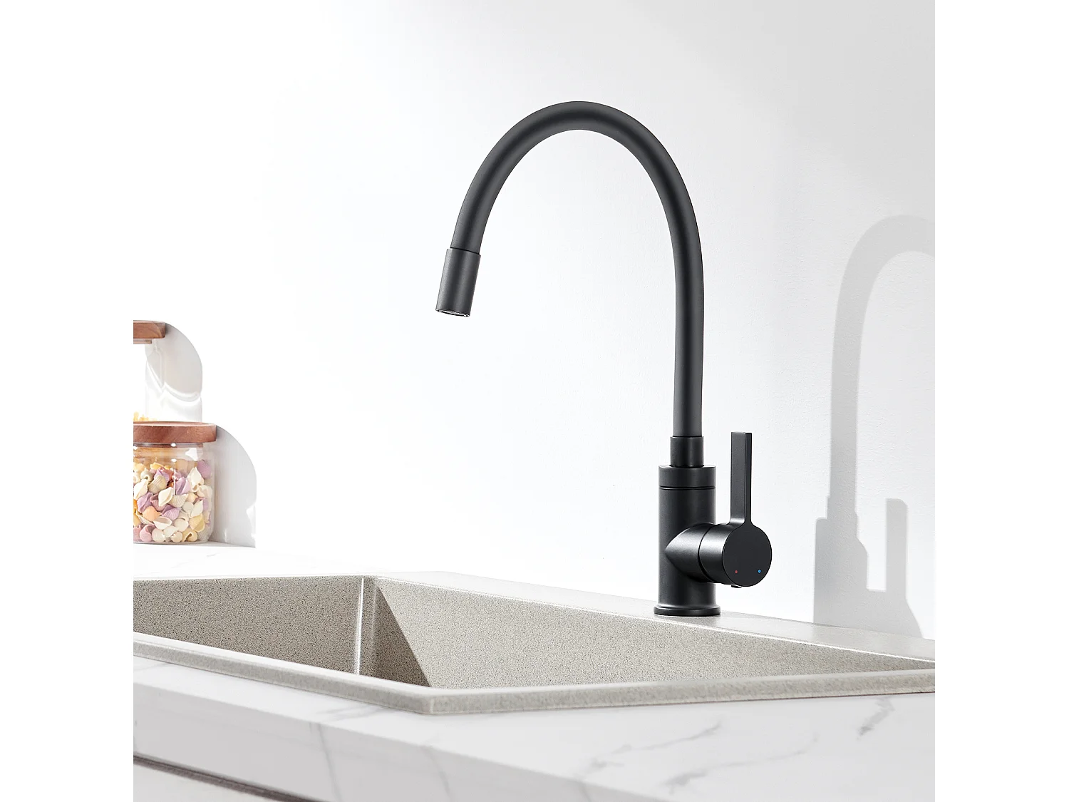 Auralum max Évier Cuisine à Encastrer,1 Bac,60*49*20CM,Acier inoxydable 304,Noir+Mitigeur Évier avec Bec Flexible,Robinet de Cuisine Rabattable