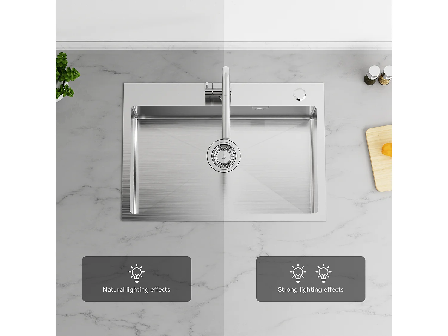 Évier Cuisine 1 Bac Acier Inoxydable Brossé 65x45CM,encastré/à Poser+Mitigeur Cuisine avec Douchette Extractible Rotatif 360°,Brossé