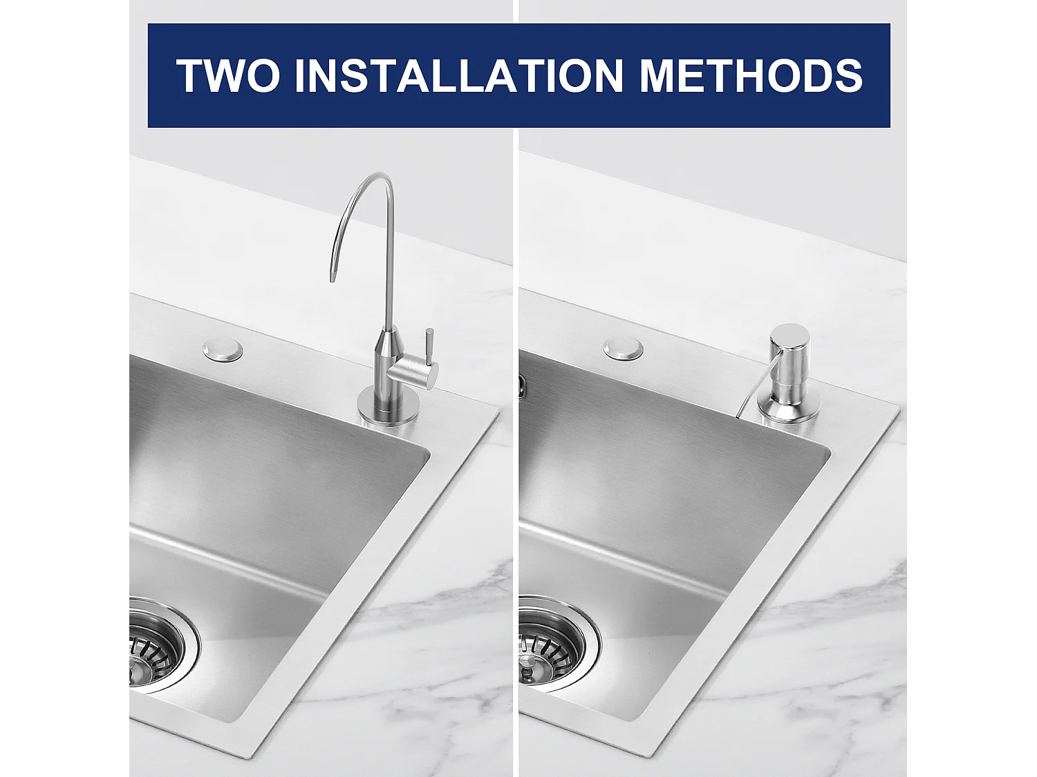 AURALUM MAX  Evier Cuisine 1 Bac 45x45CM,Évier Inox 1 Cuve avec Siphon et Trop-Plein,Évier encastré et à Poser Évier avec Trou de Montage pour Robinet