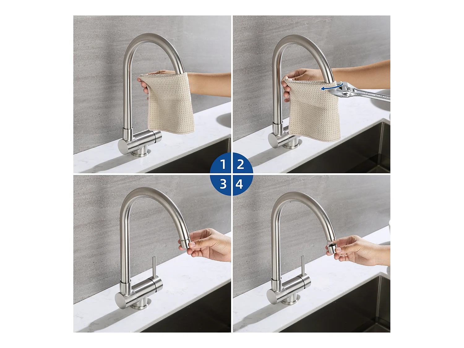 2 en1 Évier de Cuisine 1 Bac 55*44*19CM, à Encastrer/Fleur/ Sous-Plan, Noir +Mitigeur Cuisine en Acier Inox 304 Rabattable Pivotant à 360°