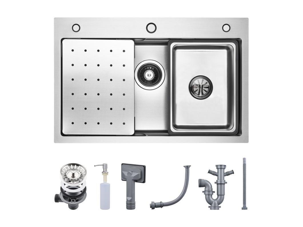 Cecipa max Fregadero de 1 Lavabo Fregadero de Acero Inoxidable Plateado de 70 × 45 cm con escurridor + Lavabo + dispensador de jabón (Montaje Superior/Montaje Plano), Modelo UE