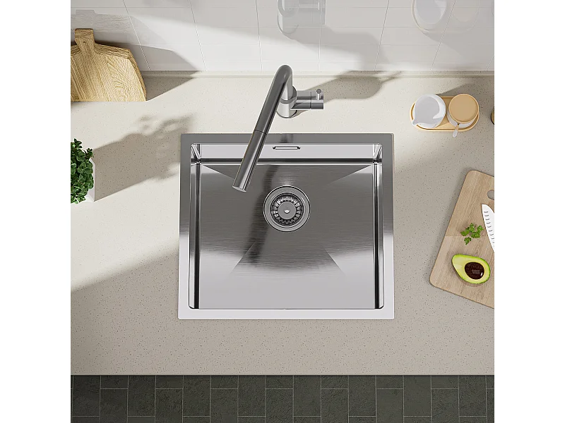 Cecipa max Fregadero de Cocina 1 Seno 50x44x18 cm - Fregadero de Acero Inoxidable - Fregadero Bajo Encimera Cepillado, Modelo UE