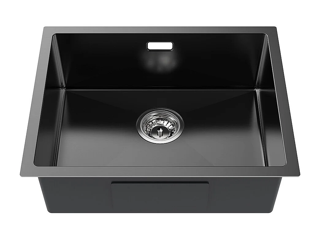 AURALUM MAX Evier Cuisine- Evier Cuisine 1 Bac Inox,55*44*19CM-Evier Solide & Facile à Nettoyer pour Installation à Encastrer,à Fleur/Sous-Plan,Noir