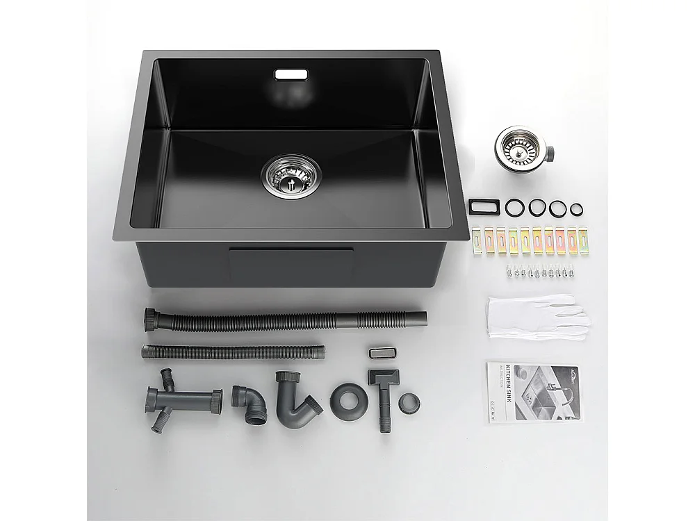 AURALUM MAX Evier Cuisine- Evier Cuisine 1 Bac Inox,55*44*19CM-Evier Solide & Facile à Nettoyer pour Installation à Encastrer,à Fleur/Sous-Plan,Noir