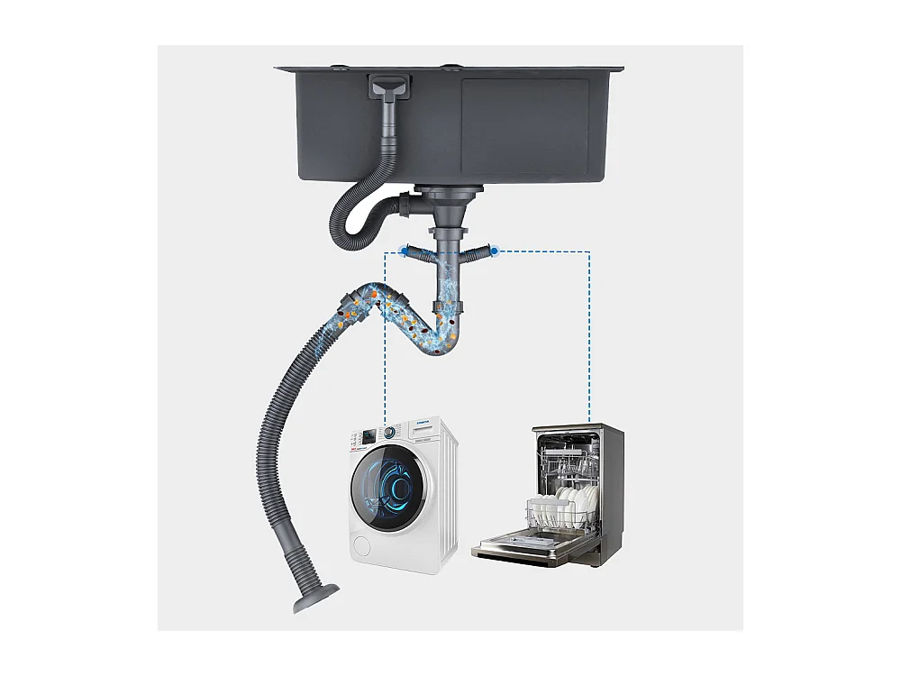 Évier Cuisine 1 Bac 45x45CM Acier Inoxydable 304 ,encastré et à Poser+Robinet Cuisine Douchette Extractible Deux Jets Pivotant 360°, Noir