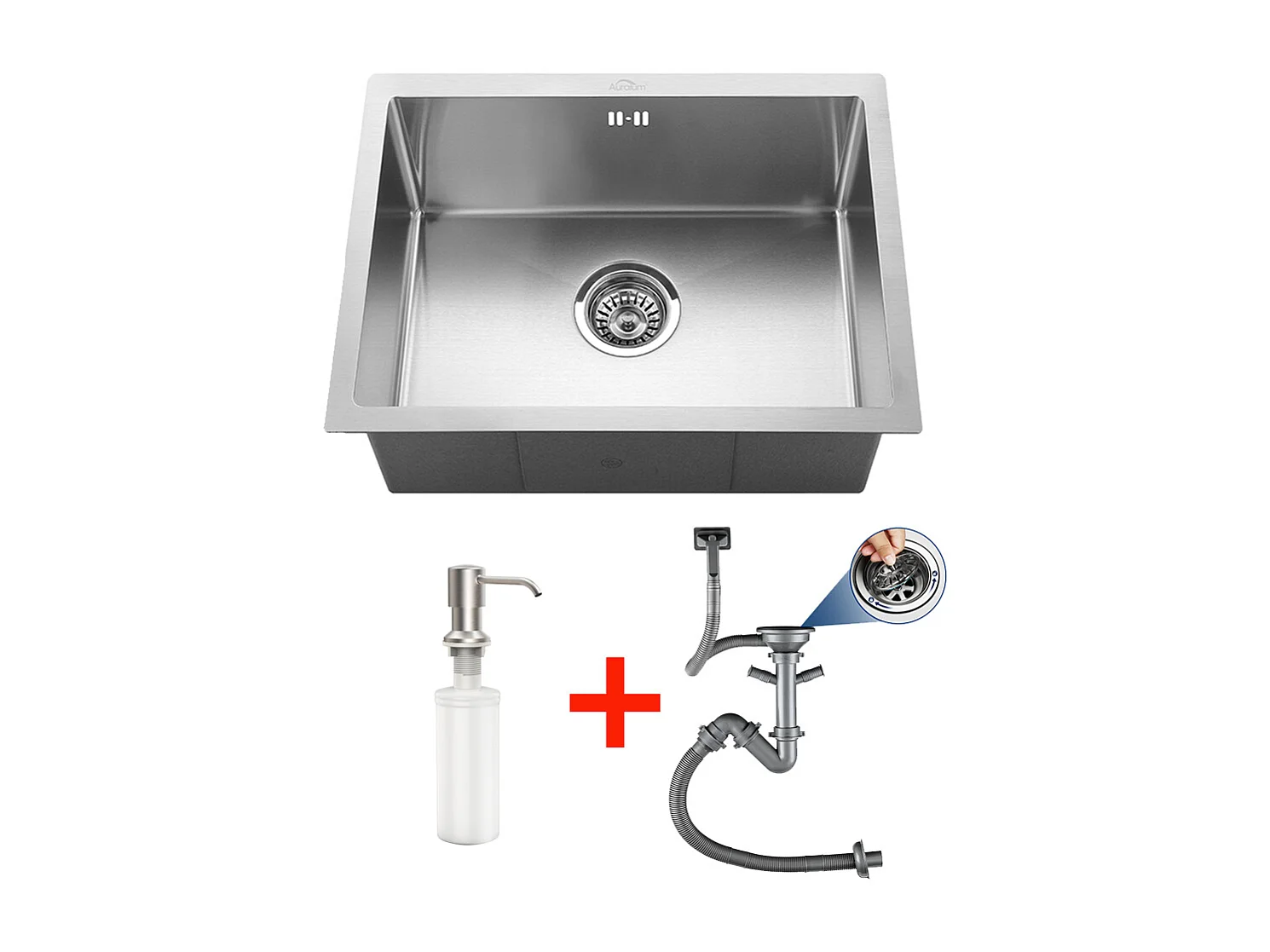 AURALUM MAX RVS Aanrecht 1 Bak 50*43*18CM met Zeepdispenser