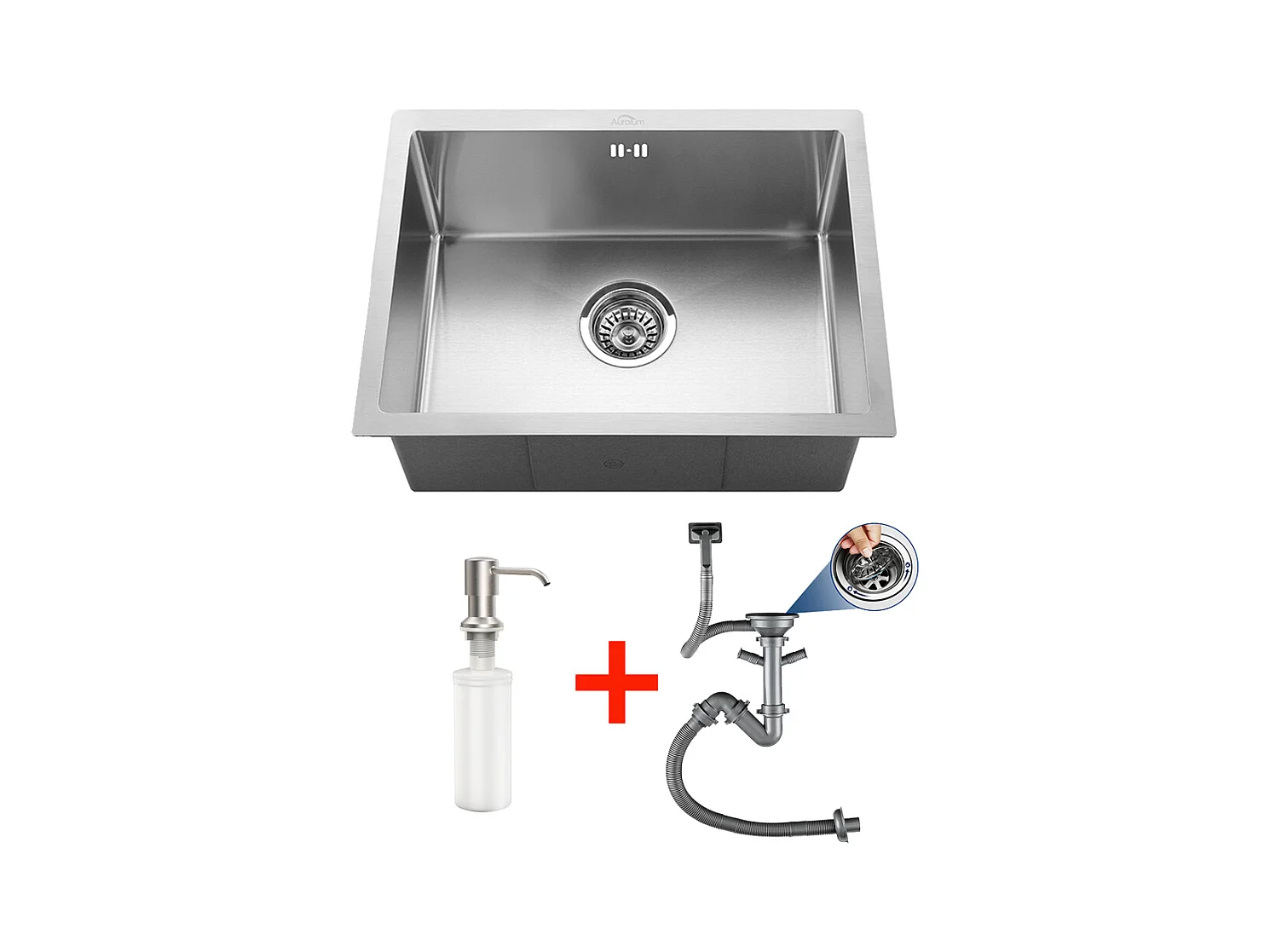 AURALUM MAX Évier de Cuisine Inox 1 Bac 50*43*18CM avec Distributeur de Savon