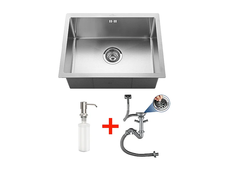 AURALUM MAX Évier de Cuisine Inox 1 Bac 50*43*18CM avec Distributeur de Savon