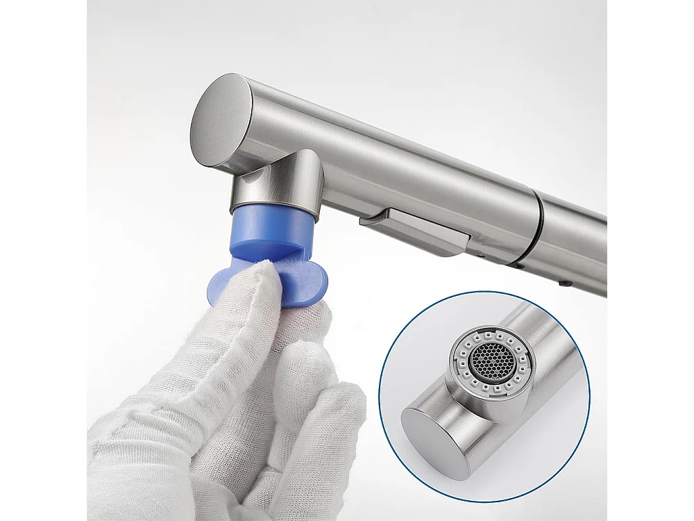 Évier Cuisine 1Bac Argent,44*49*20 CM,avec Distributeur Savon,Inox+Robinet Cuisine Douchette Extractible Deux Jets Pivotant 360°