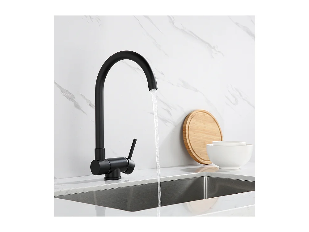 Auralum Max Einzelbecken Küchenspüle 60*44*20CM, Edelstahl, Einbauspüle mit Ablaufkorb, Schwarz + Küchenmischbatterie, 304 Edelstahl, 360° schwenkbar, Schwarz