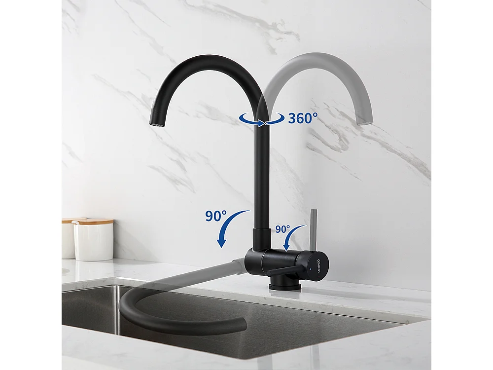 Auralum Max Lavello Cucina 1 Vassoio 60*44*20CM,inox,incasso con cestino di drenaggio,Nero+Miscelatore Cucina,Inox 304 Pieghevole Girevole 360°,Nero