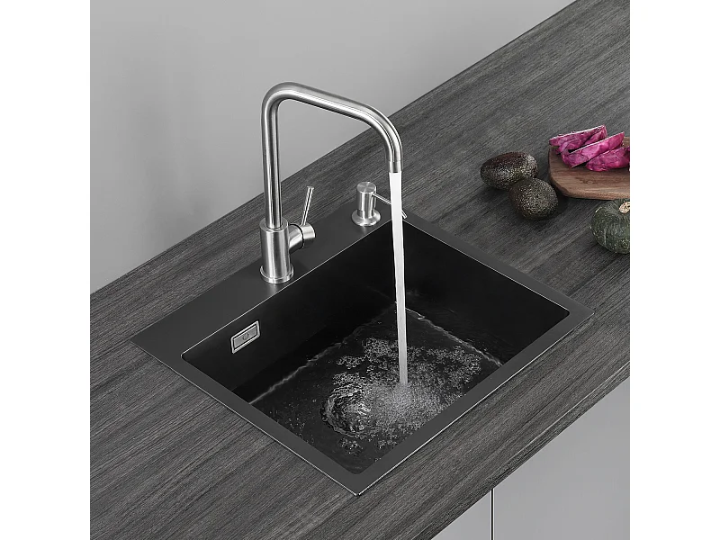 Cecipa max Evier Cuisine 1 Bac 50×45×18.5CM Évier Inox 1 Cuve avec Siphon et Trop-Plein Évier de Cuisine,EU Modèle