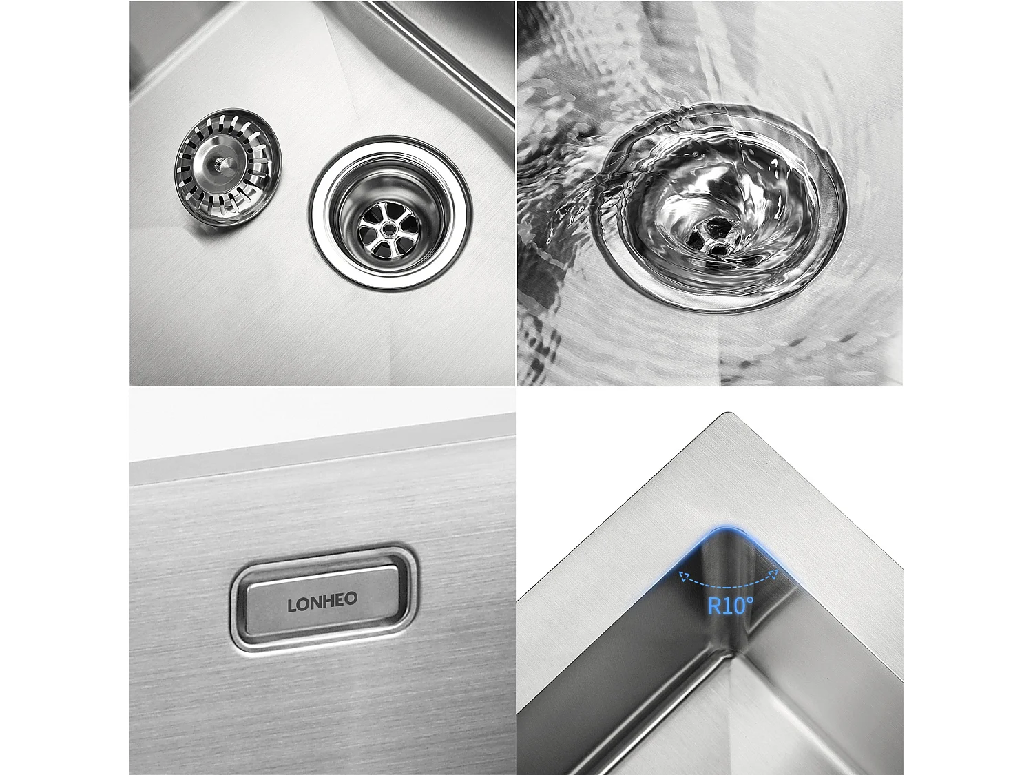 Évier Cuisine 1 Bac 74*44*20CM 304 Inox Évier Brossé avec Siphon et Trop-Plein+Robinet de Cuisine Noir, Inox Extractible Rotatif à 360 °